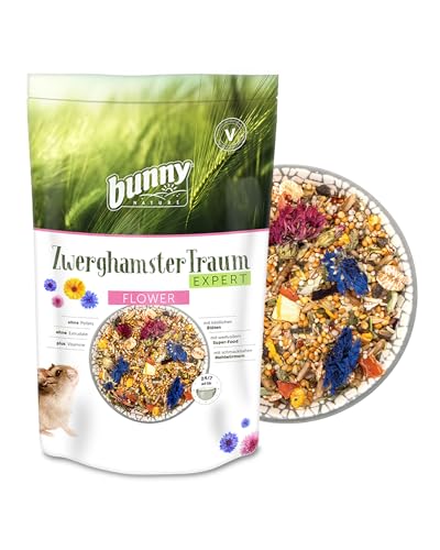 bunnyNature ZwerghamsterTraum Expert Flower 500g Alleinfuttermittel | Ohne Obst, Pellets & Extrudate | Mit Blüten & Mehlwürmern | Frei von Zusätzen & Konservierungsstoffe | Super-Food für Zwerghamster von Bunny Nature