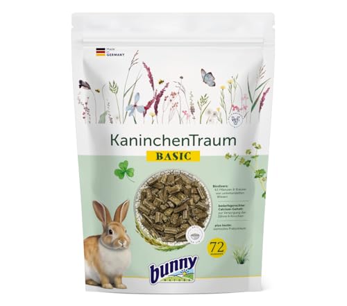 Bunny KaninchenTraum Basic | 1,5 kg | Alleinfuttermittel für Zwergkaninchen ab dem 6. Lebensmonat | Mit 42 Verschiedene Pflanzen von unbehandelten Wiesen | 3-Faser-Mix von Bunny