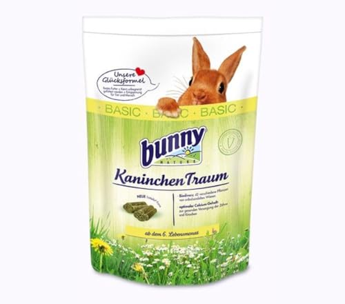 Bunny KaninchenTraum Basic | 750 g | Alleinfuttermittel für Zwergkaninchen ab dem 6. Lebensmonat | Mit 42 Verschiedene Pflanzen von unbehandelten Wiesen | 3-Faser-Mix von Bunny