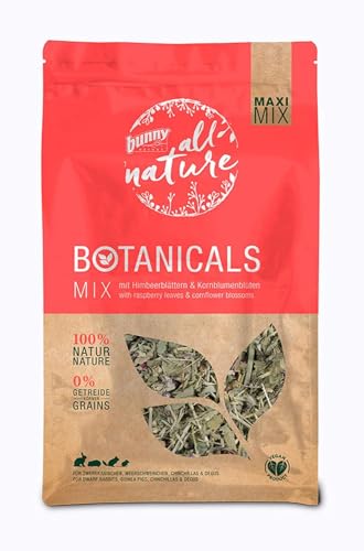 Bunny - BOTANICALS - MAXI MIX mit Himbeerblättern und Kornblumenblüten | 1x 400 g | Futtermittel für Zwergkaninchen, Meerschweinchen, Chinchillas und Degus | Als Snack geeignet von Bunny Nature