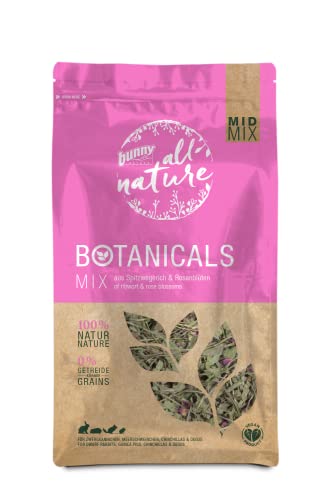 Bunny Nature BOTANICALS MID MIX - aus Spitzwegerich & Rosenblüten | 120 g | Ergänzungsfuttermittel für Zwergkaninchen, Meerschweinchen, Chinchillas & Degus | Ohne Zuckerzusätze von Bunny Nature