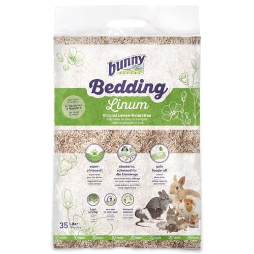 bunnyNature Bedding Linum 35l | Natur-Leinenstreu | Komfort & Hygiene für Haustiere | Umweltfreundlich & Geruchskontrolle | Bis zu 14 Tage Trockenheit | Staubarm | Gute Saugkraft von Bunny