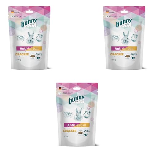 Bunny Antihairball Cracker | 3er Pack | 3 x 100 g | Ergänzungsfuttermittel für Zwergkaninchen, Meerschweinchen und Chinchillas | Unterstützung bei Ausscheidung der abgeschluckten Haare von Bunny