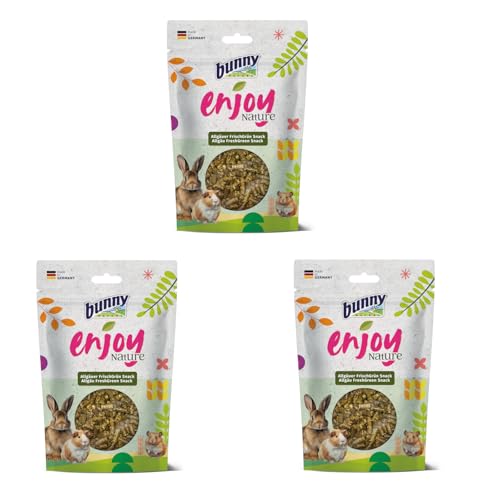 Bunny EnjoyNature Allgäuer FrischGrün Snack | 3er Pack | 3 x 200 g | Snack für Zwergkaninchen, Meerschweinchen, Chinchillas & Degus | Kann die Zahnpflege unterstützen von Bunny