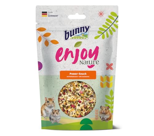 Bunny EnjoyNature Power Snack | 140 g | Ergänzungsfuttermittel für Hamster, Zwerghamster, Farbmäuse, Rennmäuse & Ratten | Eiweißreiche Saatenmischung | Schmackhafte Mehlwürmer von Bunny