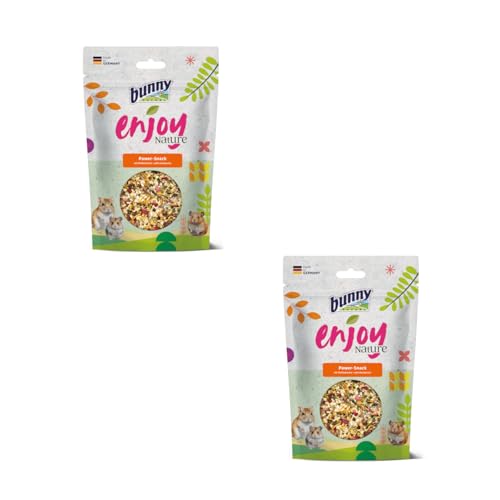 Bunny EnjoyNature Power Snack | Doppelpack | 2 x 140 g | Ergänzungsfuttermittel für Hamster, Zwerghamster, Farbmäuse, Rennmäuse & Ratten | Eiweißreiche Saatenmischung | Schmackhafte Mehlwürmer von Bunny