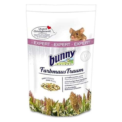 Bunny FarbmausTraum EXPERT | 500 g | Alleinfuttermittel für Farbmäuse | Ohne Zucker, Zusatzstoffe, Geschmacksverstärker oder Farbstoffe | Hochwertige Power-Ingredients von Bunny Nature