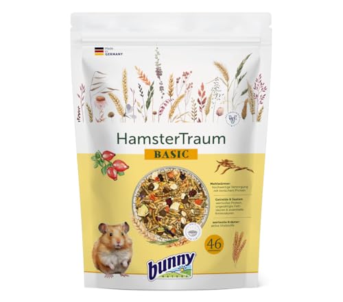 Bunny HamsterTraum Basic | 600 g | Alleinfuttermittel für Zwerghamster | Mit leckeren Mehlwürmern Plus Getreide & Saaten | Balancierte Long-Life-Rezeptur | Ideale Teilchengröße von Bunny