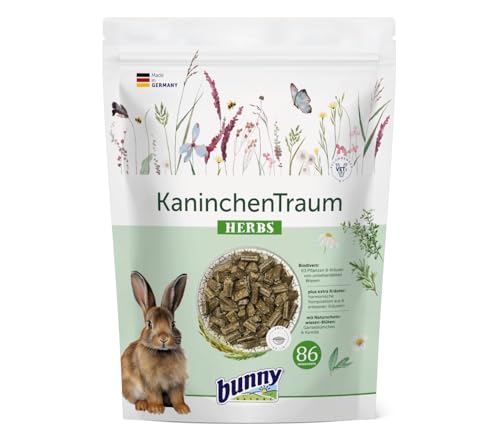 Bunny KaninchenTraum Herbs | 600 g | Alleinfuttermittel für Zwergkaninchen ab dem 6. Lebensmonat | 63 Verschiedene Pflanzen und Kräuter von unbehandelten Wiesen | 3-Faser-Mix von Bunny