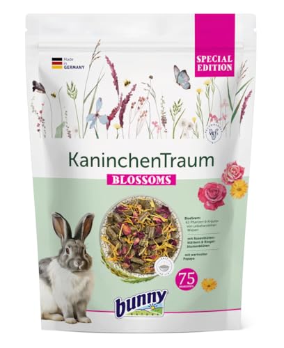 Bunny KaninchenTraum Special Edition Blossoms | 1,5 kg | Alleinfuttermittel für Zwergkaninchen ab 6 Monaten | Mit 63 ausgewählten Pflanzen und Kräutern | Mit Rosenblütenblättern von Bunny