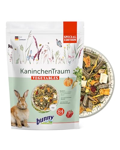 Bunny KaninchenTraum Special Edition Vegetables | 1,5 kg | Alleinfuttermittel für Zwergkaninchen | 63 Verschiedene Pflanzen und Kräuter von unbehandelten Wiesen | 3-Faser-Mix von Bunny