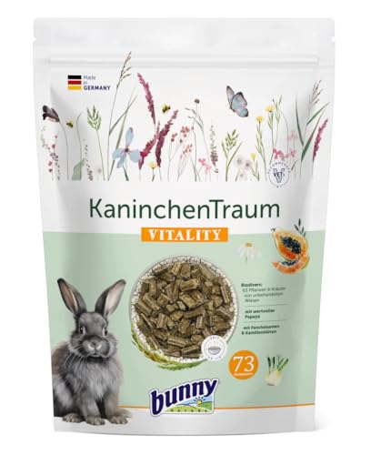 Bunny KaninchenTraum Vitality | 1,5 kg | Alleinfuttermittel für Zwergkaninchen ab dem 6. Lebensmonat | 63 Verschiedene Pflanzen und Kräuter von unbehandelten Wiesen | 3-Faser-Mix von Bunny