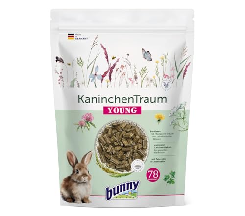 Bunny KaninchenTraum Young | 600 g | Alleinfuttermittel für Zwergkaninchen bis zum 6. Lebensmonat | Mit 42 Verschiedene Pflanzen von unbehandelten Wiesen | 3-Faser-Mix von Bunny