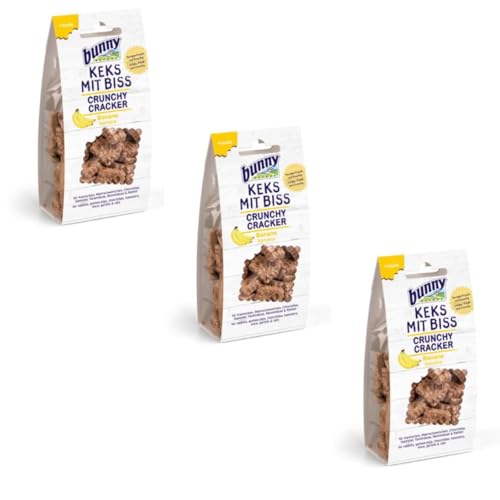 Bunny Keks mit Biss Banane | 3er Pack | 3 x 50 g | Ergänzungsfuttermittel für Zwergkaninchen Meerschweinchen, Chinchillas, Hamster, Farbmäuse, Rennmäuse und Ratten | Mit Inulin von Bunny