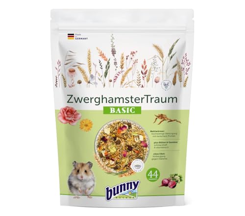 Bunny ZwerghamsterTraum Basic | 600 g | Alleinfuttermittel für Zwerghamster | Mit Mehlwürmern Plus Gemüse & Blüten | Balancierte Long-Life-Rezeptur | Ideale Teilchengröße von Bunny