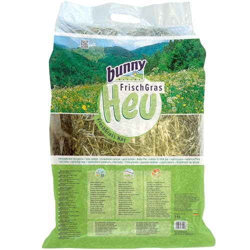 bunnyNature FrischGras Heu Natur Pur 3kg | Faserreich & Staubarm | Vielfalt an Gräsern & Kräutern | Ideal für Zwergkaninchen & Nagetiere | Ohne Zusätze von Bunny