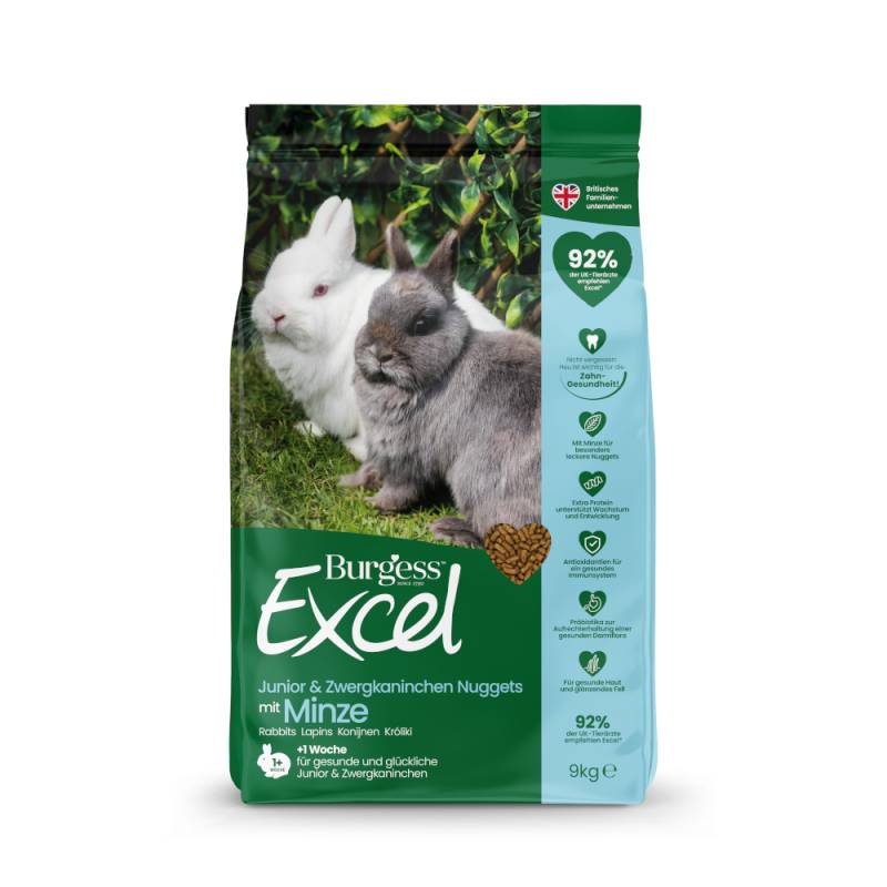 Burgess Excel Junior & Dwarf Rabbit Nuggets mit Minze - 9 kg von Burgess