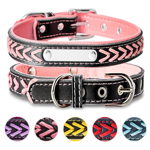 Geflochtenes Hundehalsband aus Leder Personalisierte Leder Hundehalsband mit Namen Gravur Halsband mit Namenschild für den kleinen Hund Hundehalsbänder S von Buruslove