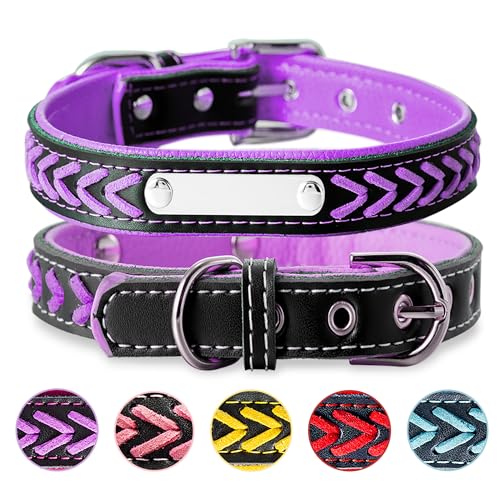 Geflochtenes Hundehalsband aus Leder Personalisierte Leder Hundehalsband mit Namen Gravur Lila Halsband mit Namenschild für großen Hund Hundehalsbänder L von Buruslove