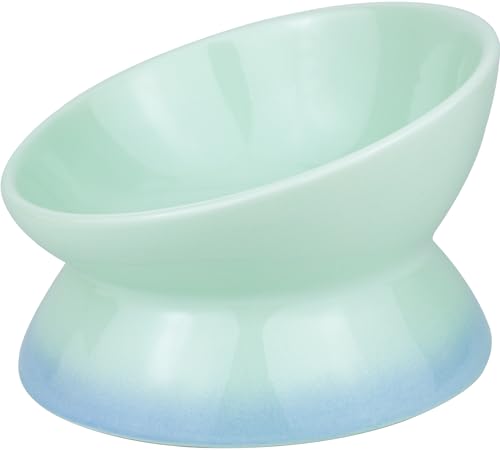 Busnos Katzennapf Erhöht Futternapf Katze Hund Fressnapf 15.5x15.5x11 cm Keramik Wassernapf Schöne Blau Katzennäpfe Trinknapf Cat Bowl Katzen und Kleiner Hund Zubehör Essen Teller Futterstation von Busnos