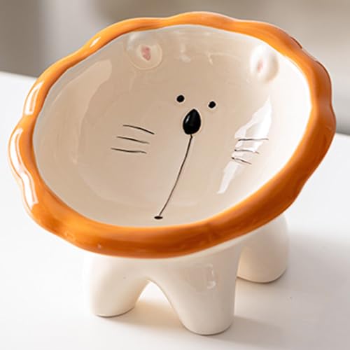 Busnos Katzen Futternapf Futternapf Katze Keramik Erhöhter Trinknapf Katze Löwenform Napf Trinknapf Cat Bowl 15.5x16x12 cm Katzennapf 15 Neigung Trinknapf Katze Essen Teller Futterstation von Busnos