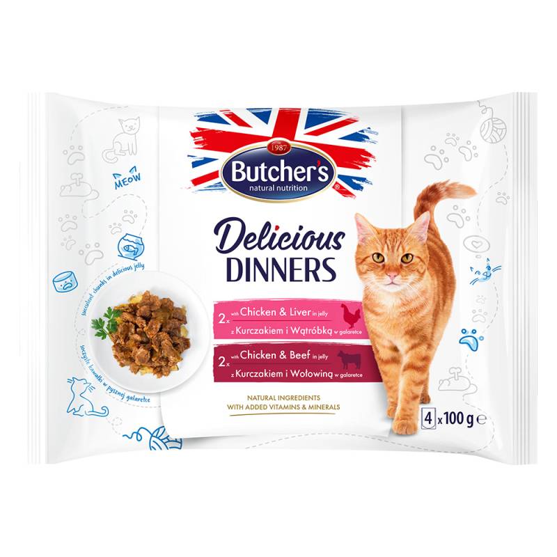 Megapack Butcher's Delicious Dinners Katze 64 x 100 g - Mix: Huhn & Leber, Huhn & Rind von Butcher's