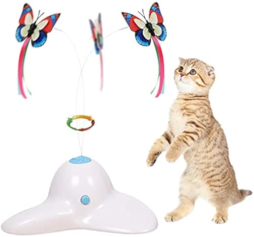 BUYTER Interaktives Katzenspielzeug Elektrisch Rotierender Schmetterling Drehspieler Puzzle Haustier Katzenpfosten (White) von Buyter