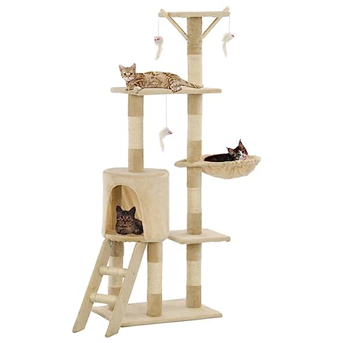 Buzaza Katzen-Kratzbaum mit Sisal-Säulen 138 cm Katzenkratzbaum Cat Tree Katzen Kratzbaum Katzen ZubehöR Indoor Beige von Buzaza