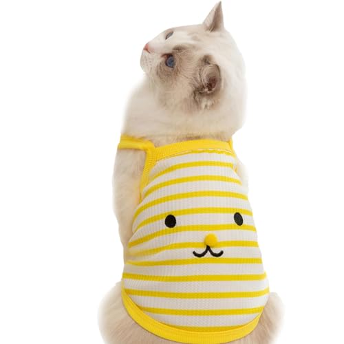 Bvizyelck Gestreiftes Hemd für Katzen, ärmellose Katzenkleidung,Gestreiftes ärmelloses Katzen-T-Shirt - Hochelastisches, atmungsaktives, Bezauberndes Shirt für 3–11 Pfund schwere Katzen, Festivals, von Bvizyelck