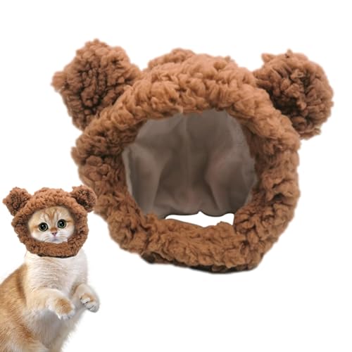Bvizyelck Haustier-Bär-Kopfbedeckung,Warme Bärenmütze für Hunde und Katzen | Atmungsaktives und verstellbares Katzenkostüm, warme Bärenmütze für Welpen, kleine mittelgroße Hunde und Katzen von Bvizyelck