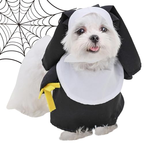 Bvizyelck Hunde-Nonnenkostüm, Haustier-Halloween-Kostüm - Halloween-Haustier-Nonnenkleidung - Katzen-Verkleidungszubehör, Haustier-Nonnen-Cosplay-Bekleidung für Maskerade, Urlaubspartys von Bvizyelck