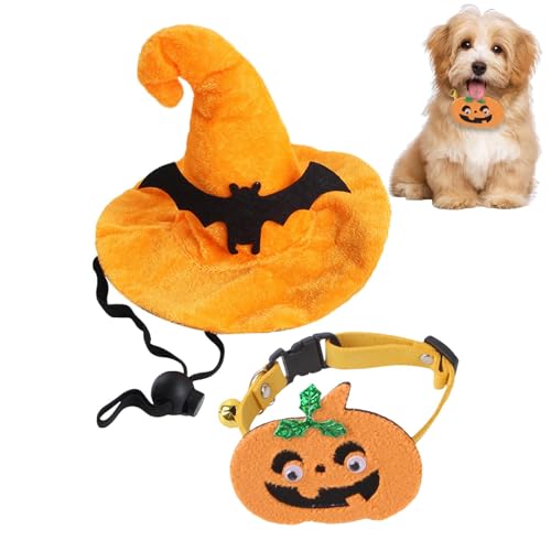 Bvizyelck Katze Halsband,Hund Zauberermütze | Katze Hexe Halloween Kostüm Anzug - -Haustier-Kleidungsset, Hexenhut, Kopfbedeckung für Kätzchen, Chihuahua, Mops, Urlaubszubehör von Bvizyelck