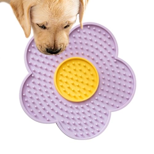 Bvizyelck Leckmatte für kleine Hunde – Slow Feeders Matte für gesunde Ernährung – Leckmatte verbessert die Butter-Leck-Pad-Erfahrung, interaktives Haustierspielzeug, Blumen-Silikon-Pad für Stressabbau von Bvizyelck