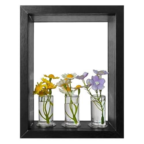 Bvizyelck Pflanzenterrarium, Wandvasen für Blumen, Einzigartiges transparentes Pflanzenterrarium, 3 Vasen Fotorahmen Blumenvermehrungsstation, Terrarium mit Retro-Holzständer für den Desktop-Tisch von Bvizyelck