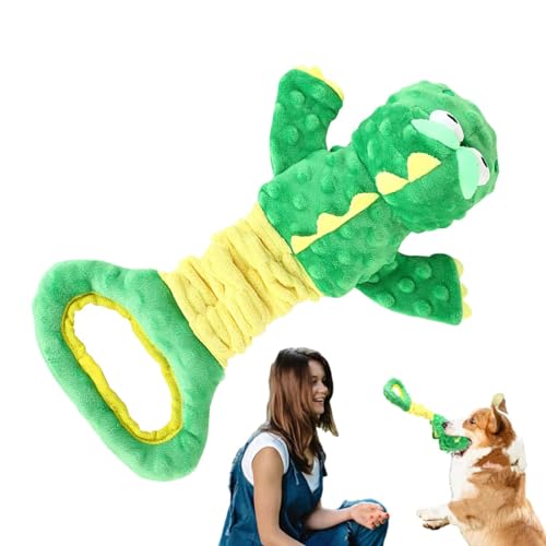 Bvizyelck Quietschspielzeug für Hunde, Dinosaurier-Form, Quietsch-Beißring, Kauspielzeug, großes Hundespielzeug, Leckerli-Spielzeug, mit Krepppapier für kleine, mittelgroße Hunde von Bvizyelck