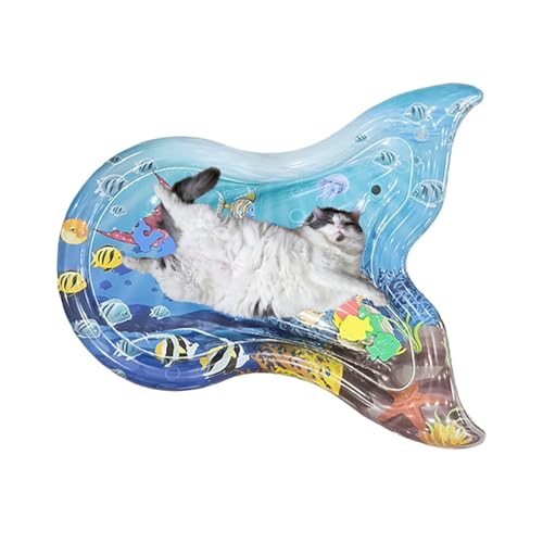 Bvizyelck Sensorische Wasserspielmatte für Katzen, Wasserssensorikspiel Matte,Aufblasbares interaktives Wasserssensor -Pad mit Meeresmuster - Hundesensor Matte Multifunktional Spaß für verbesserte von Bvizyelck