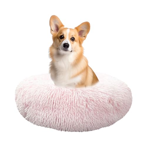 Beruhigendes Deluxe-Hundebett für kleine, mittelgroße Hunde und Katzen, Anti-Angst, Donut-Kuschelbett, gemütlich, warm, weich, flauschig, Kunstfell, rund, Hellrosa, Größe M (71,1 x 71,1 x 25,4 cm) von Bwanaz