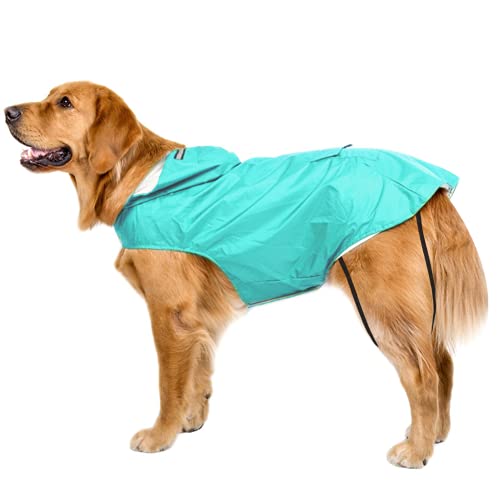 Bwiv Hundemantel Wasserdicht Atmungsaktiv Hundejacke Klettverschluss Haustier Mantel Hunde Weste Jacke Reflektor Elastisch Polarfleece Weich Schale Bauchschutz für Kleine Große Hunde (XL, Hellblau) von Bwiv