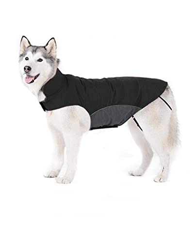 Bwiv Hundemantel Wasserdicht Winter mit Leine Loch Hundejacke Bauch Schützen Haustier Weste Jacke Klettverschluss Leicht Regenmantel Hunde Wintermantel für Mittlere Große Hunde (4XL, Schwarz) von Bwiv