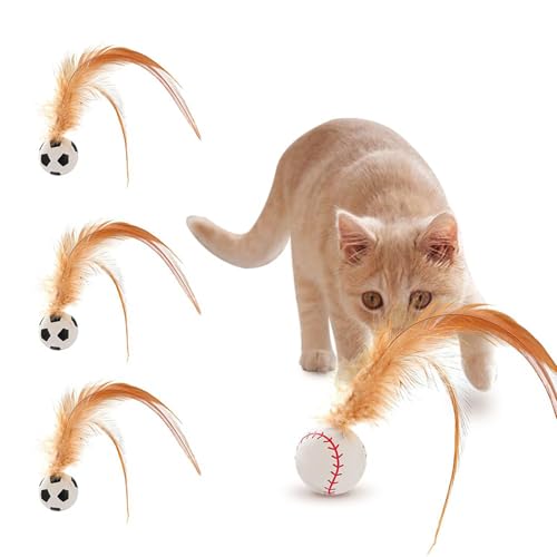 3 Stück Katzenspielzeug Selbstbeschäftigung, Katzenspielzeug Bälle Mit Feder, Interaktives Katzen Spielzeug Katzenball, Interaktives Katzenball Spielzeug, Hohe Elastizität Federspielzeug (Fußball) von Bxjinkele