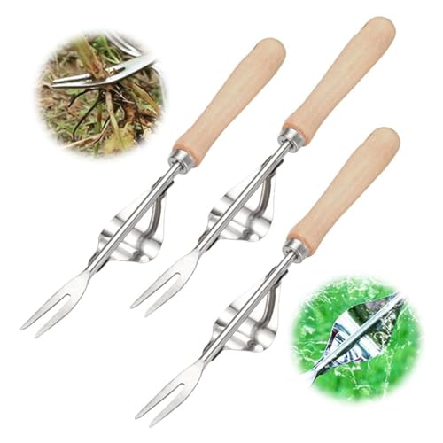 Bxjinkele Wurzeljäter mit Holzgriff, Unkrautstecher Edelstahl, Handjätgerät für den Garten, Gartenarbeit Hand Unkrautstecher, Unkrautjäter Handbetätigt, Manueller Weeder zum Graben,Jäten,Lösen (3Pcs) von Bxjinkele