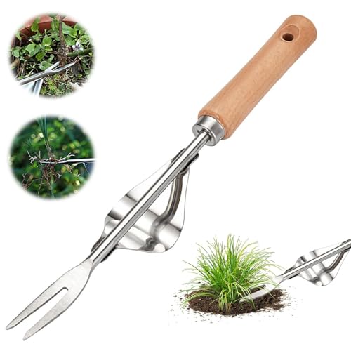 Handjätgerät für den Garten, Unkrautstecher Edelstahl, Wurzeljäter mit Holzgriff, Unkrautjäter Handbetätigt, Gartenarbeit Hand Unkrautstecher, Manueller Weeder zum Graben,Jäten,Lösen (Holzgriff, 3Pcs) von Bxjinkele