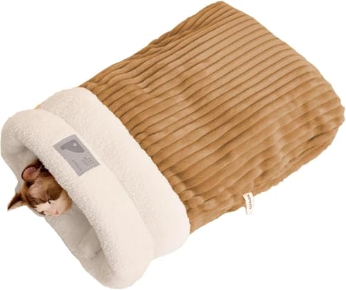 Katzen Schlafsack, Cat Sleeping Bag, Katzenschlafsack, Cat Winter Sleeping Bag, Gemütliches Katzenbett Für Hauskatzen, Katzen-Pad-Sack, Dreilagig, Bequem Für Katzen Und Kleine Hunde (Braun, 44x37 cm) von Bxjinkele