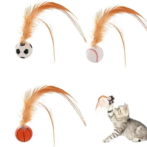 Katzenspielzeug Selbstbeschäftigung, Katzenspielzeug Bälle Mit Feder, Interaktives Katzen Spielzeug Katzenball, Interaktives Katzenball Spielzeug, Hohe Elastizität Federspielzeug (3Pcs) von Bxjinkele