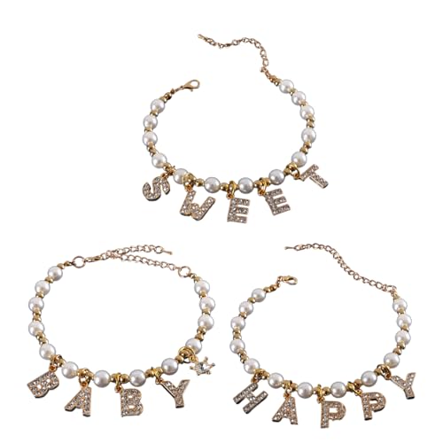 Bydezcon Katzen Perlen Halskette Katzen Halsband mit Buchstabenanhänger Haustier Halsband für Katzen Mädchen Hochzeit Halsband Katzen Weihnachten Halskette von Bydezcon