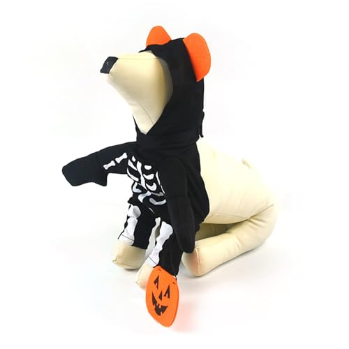 Halloween-Kleidung für Hunde, Kürbis-Skelett, Halloween-Themenkleidung, Skelett-Pullover, hält Kürbis von Bydezcon