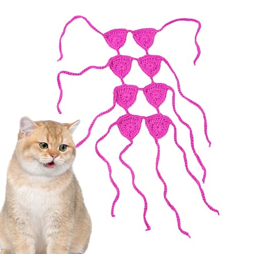 Byeaon Gestricktes Katzenoutfit, kreatives Kostüm für Katzen - Haustierkleidung mit 8 BHS,Handgemachte Wollkätzchen-Bikini-Kleidung, kreative Hundeunterwäsche, Foto-Requisiten von Byeaon