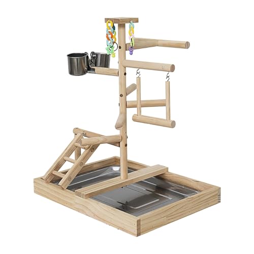 Byeaon Parrot Play Gym Stand,Papageien Stand Spielplatz,Krallenschleifspielzeug gegen Langeweile | Schaukeltreppe aus natürlichem Holz für Sittiche, Wellensittiche und Wellensittiche mit Standstange von Byeaon