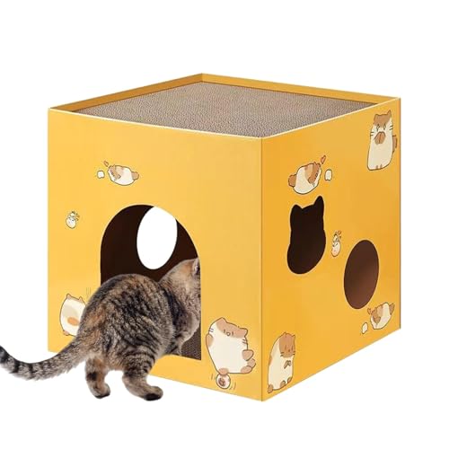 Indoor Katzenkratzer | Doppelseitiges Haustiere Spielzeug | Karton Katzen Haus | Haustiere Kratzbox | Katzenkratzspielzeug | Katze Entspannendes Spielzeug | Krallenschärfer Haus zum Entspannen, von Byeaon