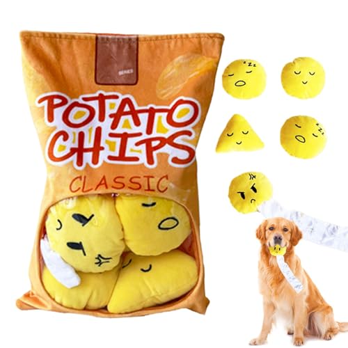 Potato Chip Dog | Plüsch Hundespielzeug | Futtersuche Fähigkeiten Hund | Graben Sound Spielzeug | Gehirnspiel Spielzeug | Interaktiver Plüschhund | Natürliches Futterspielzeug | Klangspielzeug Hunde von Byeaon